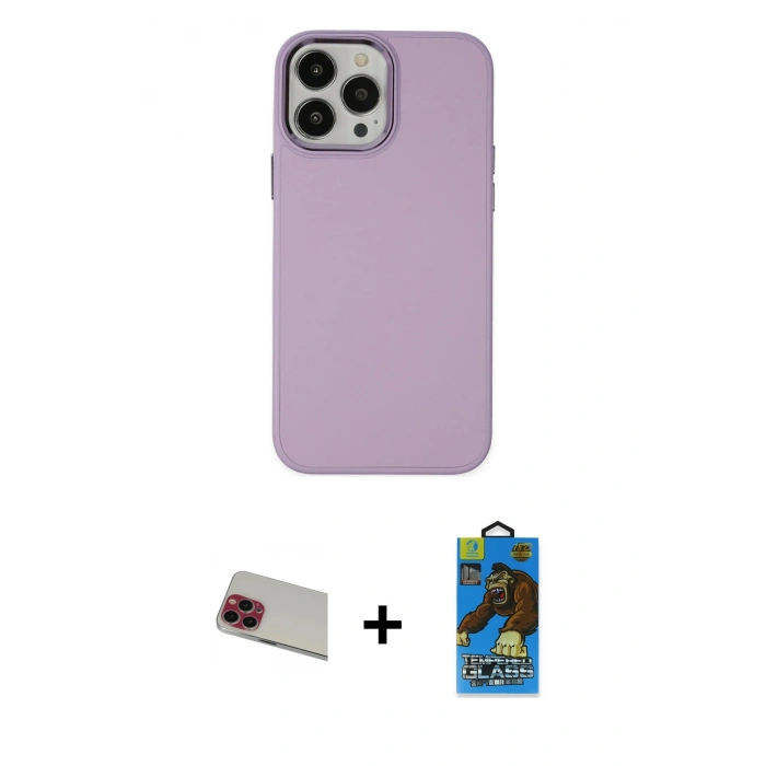 MARSİLYAN™- iPhone 13 Pro Max Kılıf Çekirdek Çizgi - Siyah 18D Cam Ekran Koruyucu + Rainbow Kamera Lens Koruma Cam - KI