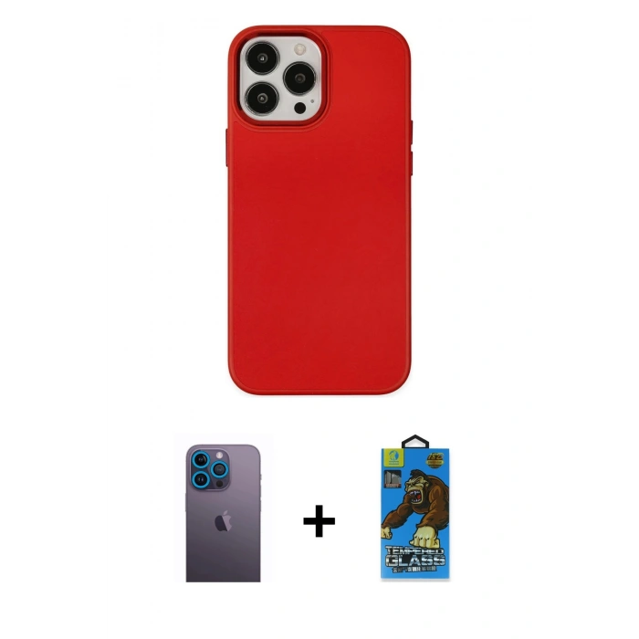 MARSİLYAN™- iPhone 13 Pro Max Kılıf Çekirdek Çizgi - Siyah 18D Cam Ekran Koruyucu + Neon Fosforlu Kamera Lens - MI