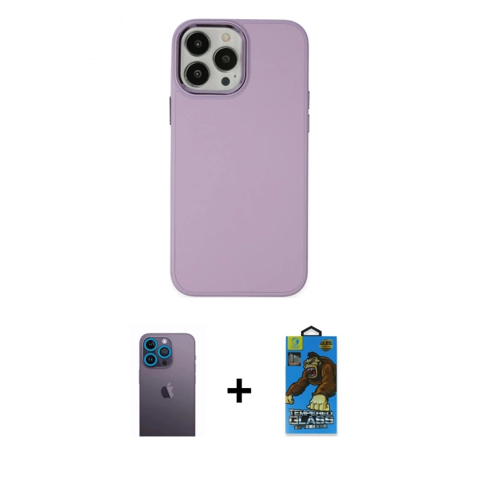 MARSİLYAN™- iPhone 13 Pro Max Kılıf Çekirdek Çizgi - Siyah 18D Cam Ekran Koruyucu + Neon Fosforlu Kamera Lens - MI