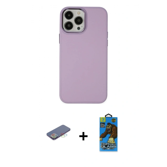 MARSİLYAN™- iPhone 13 Pro Max Kılıf Çekirdek Çizgi - Siyah 18D Cam Ekran Koruyucu + Mavi Renkli Kamera Lens Koruma Cam