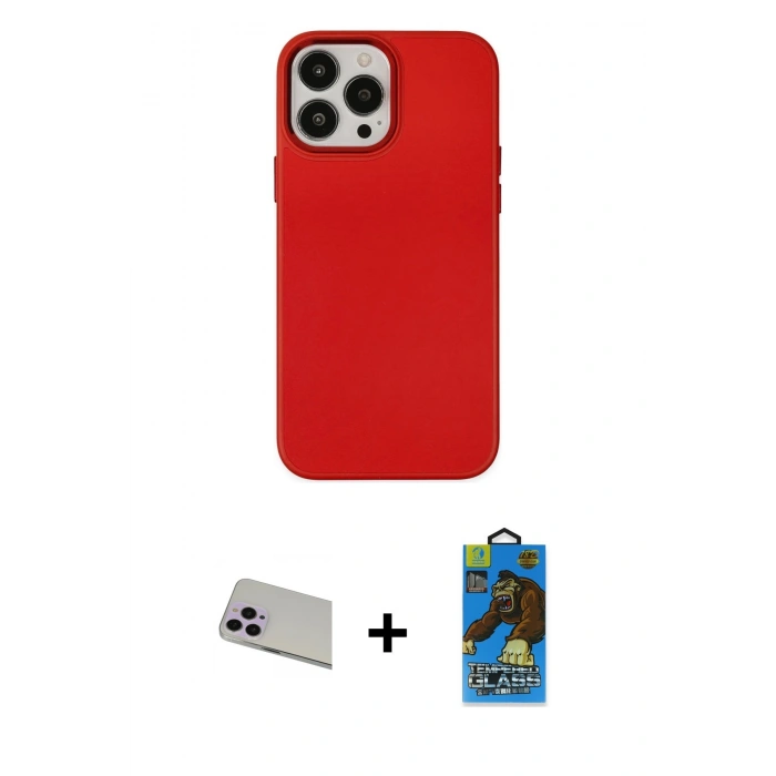 MARSİLYAN™- iPhone 13 Pro Max Kılıf Çekirdek Çizgi - Siyah 18D Cam Ekran Koruyucu + Mor Rainbow Kamera Lens Koruma Cam