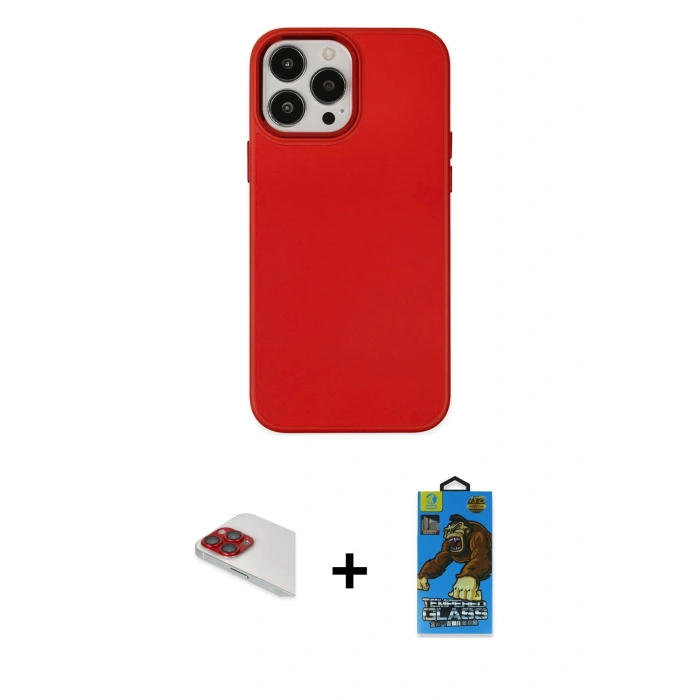 MARSİLYAN™- iPhone 13 Pro Max Kılıf Çekirdek Çizgi - Siyah 18D Cam Ekran Koruyucu + Pers Alüminyum Kamera Lens - KI
