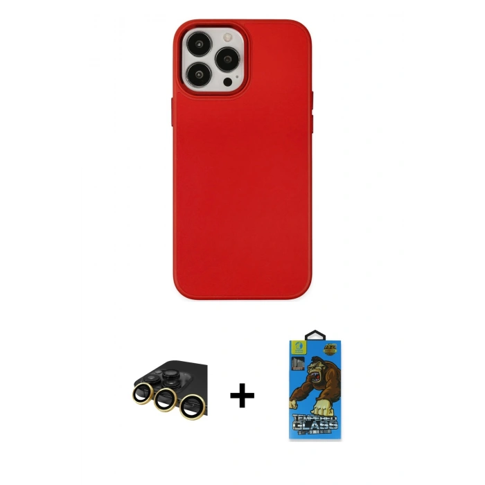 MARSİLYAN™- iPhone 13 Pro Max Kılıf Çekirdek Çizgi - Siyah 18D Cam Ekran Koruyucu + Raze Metal Kamera Lens - GD