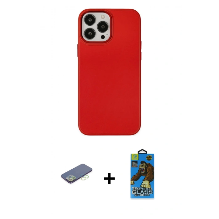 MARSİLYAN™- iPhone 13 Pro Max Kılıf Çekirdek Çizgi - Siyah 18D Cam Ekran Koruyucu + Renkli Kamera Lens Koruma Cam - YL