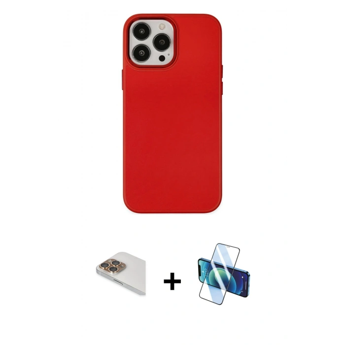 MARSİLYAN™- iPhone 13 Pro Max Kılıf Çekirdek Çizgi - Siyah 3D Antistatik Cam Ekran Koruyucu + Pers Alüminyum Kamera Lens - GD