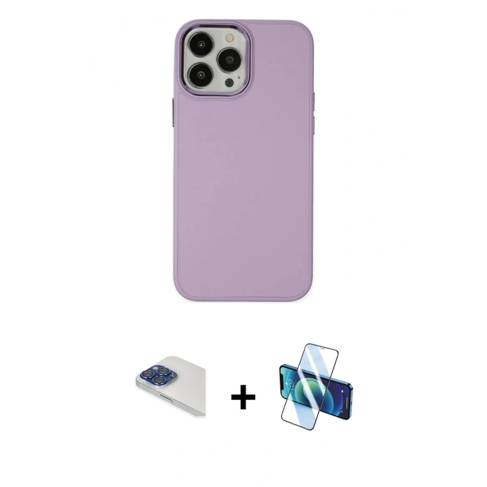 MARSİLYAN™- iPhone 13 Pro Max Kılıf Çekirdek Çizgi - Siyah 3D Antistatik Cam Ekran Koruyucu + Pers Alüminyum Kamera Lens - LT