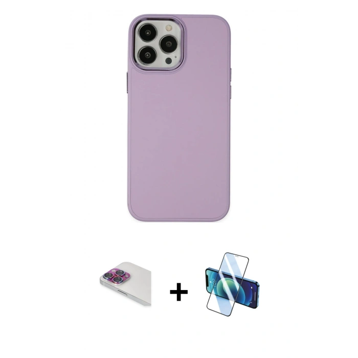MARSİLYAN™- iPhone 13 Pro Max Kılıf Çekirdek Çizgi - Siyah 3D Antistatik Cam Ekran Koruyucu + Pers Alüminyum Kamera Lens - GI