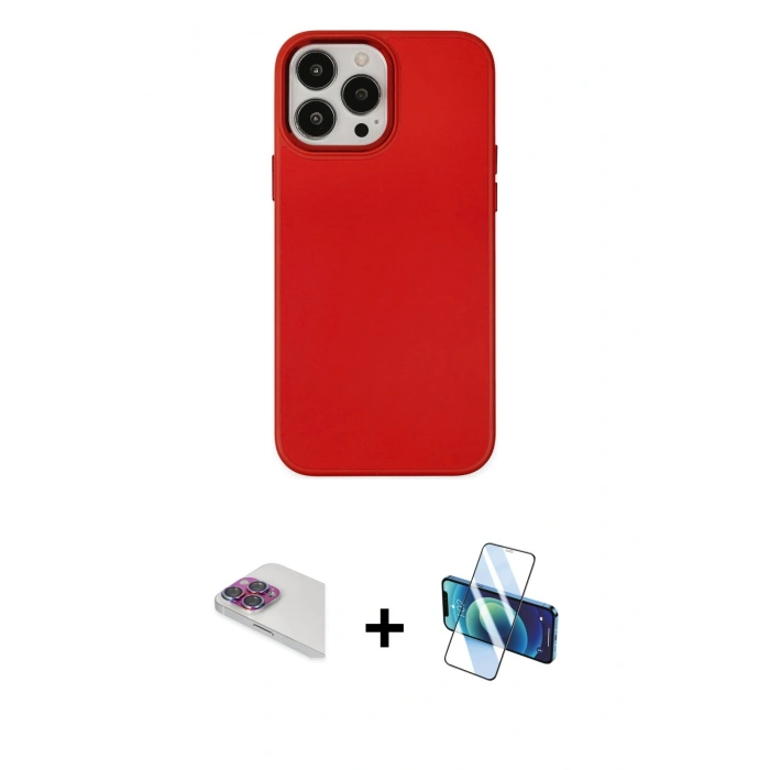 MARSİLYAN™- iPhone 13 Pro Max Kılıf Çekirdek Çizgi - Siyah 3D Antistatik Cam Ekran Koruyucu + Pers Alüminyum Kamera Lens - GI