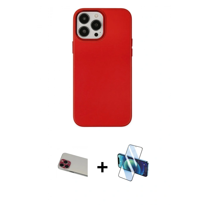 MARSİLYAN™- iPhone 13 Pro Max Kılıf Çekirdek Çizgi - Siyah 3D Antistatik Cam Ekran Koruyucu + Rainbow Kamera Lens Koruma Cam - KI