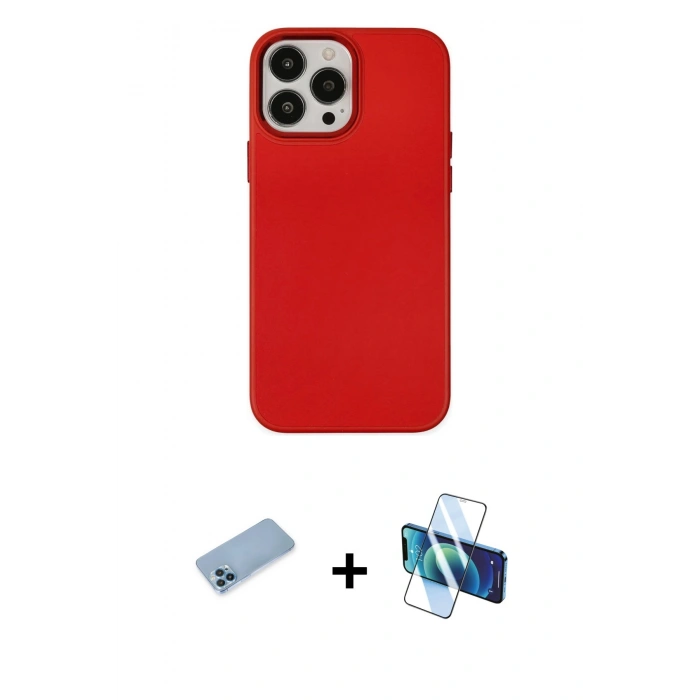 MARSİLYAN™- iPhone 13 Pro Max Kılıf Çekirdek Çizgi - Siyah 3D Antistatik Cam Ekran Koruyucu + Shine Kamera Lens Koruma Cam - MI