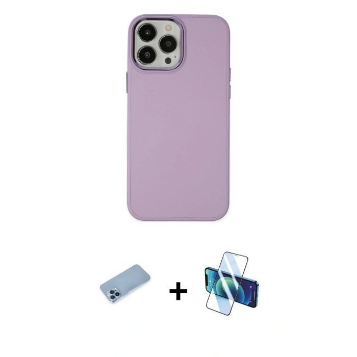 MARSİLYAN™- iPhone 13 Pro Max Kılıf Çekirdek Çizgi - Siyah 3D Antistatik Cam Ekran Koruyucu + Shine Kamera Lens Koruma Cam - MI