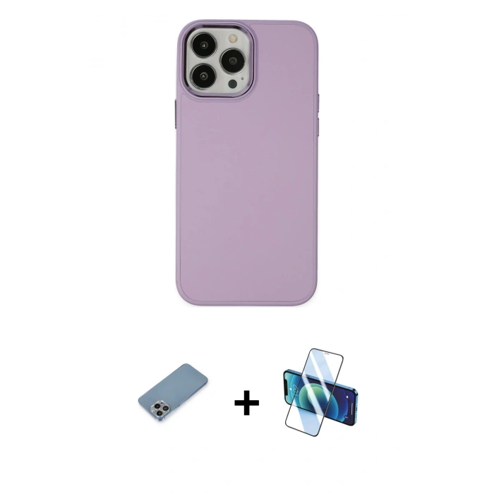 MARSİLYAN™- iPhone 13 Pro Max Kılıf Çekirdek Çizgi - Siyah 3D Antistatik Cam Ekran Koruyucu + Shine Kamera Lens Koruma Cam - GI