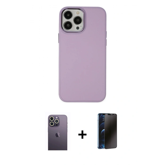 MARSİLYAN™- iPhone 13 Pro Max Kılıf Çekirdek Çizgi - Siyah 3D Antistatik Hayalet Cam Ekran Koruyucu + Neon Fosforlu Kamera Lens - BZ