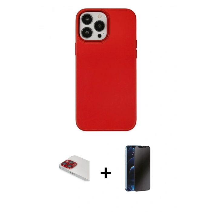 MARSİLYAN™- iPhone 13 Pro Max Kılıf Çekirdek Çizgi - Siyah 3D Antistatik Hayalet Cam Ekran Koruyucu + Pers Alüminyum Kamera Lens - KI