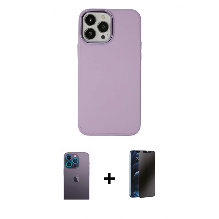 MARSİLYAN™- iPhone 13 Pro Max Kılıf Çekirdek Çizgi - Siyah 3D Antistatik Hayalet Cam Ekran Koruyucu + Neon Fosforlu Kamera Lens - MI