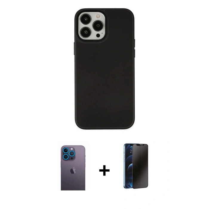 MARSİLYAN™- iPhone 13 Pro Max Kılıf Çekirdek Çizgi - Siyah 3D Antistatik Hayalet Cam Ekran Koruyucu + Neon Fosforlu Kamera Lens - MI