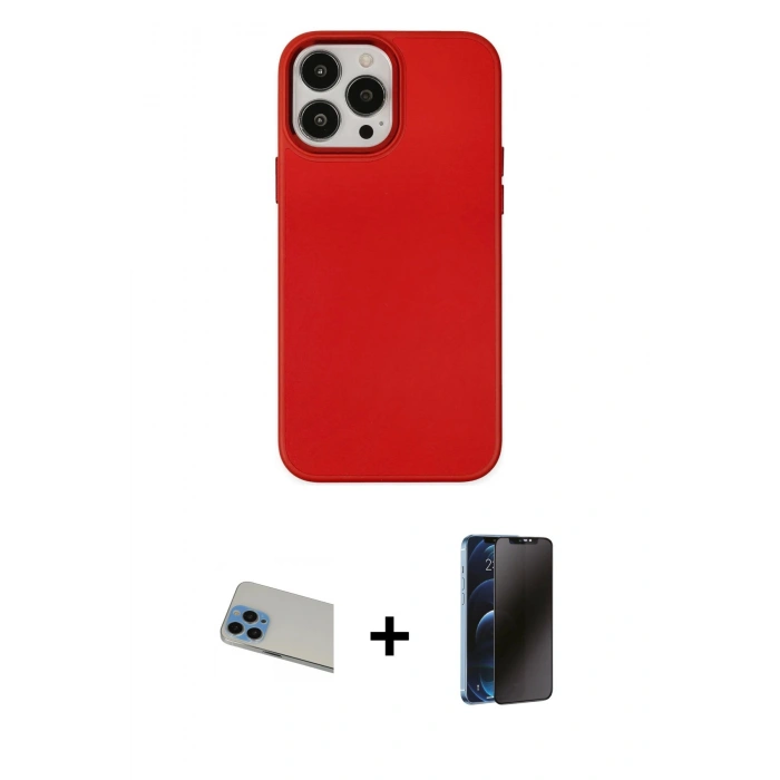 MARSİLYAN™- iPhone 13 Pro Max Kılıf Çekirdek Çizgi - Siyah 3D Antistatik Hayalet Cam Ekran Koruyucu + Rainbow Kamera Lens Koruma Cam - MI
