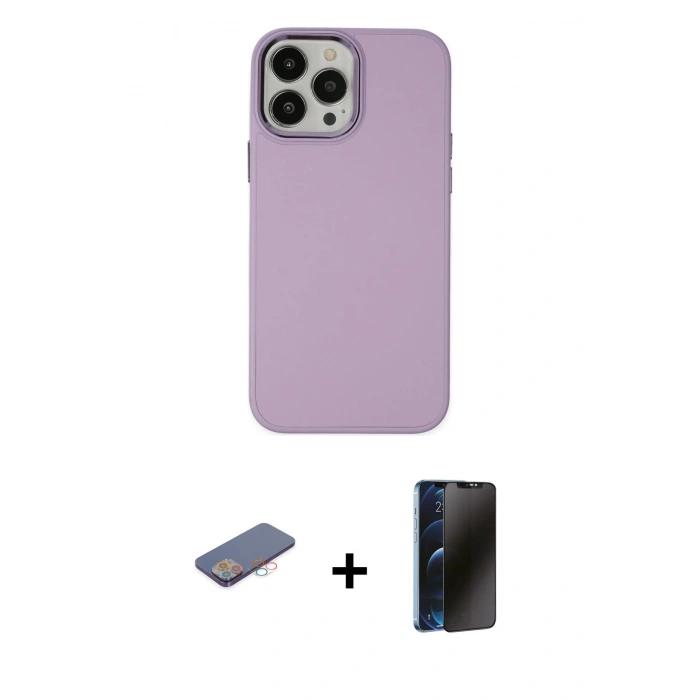 MARSİLYAN™- iPhone 13 Pro Max Kılıf Çekirdek Çizgi - Siyah 3D Antistatik Hayalet Cam Ekran Koruyucu + Renkli Kamera Lens Koruma Cam - PE