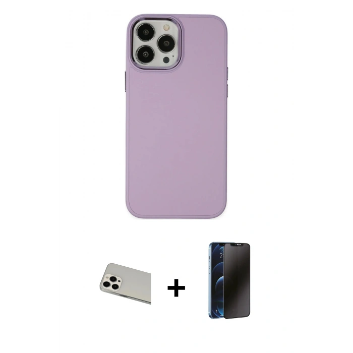 MARSİLYAN™- iPhone 13 Pro Max Kılıf Çekirdek Çizgi - Siyah 3D Antistatik Hayalet Cam Ekran Koruyucu + Rainbow Kamera Lens Koruma Cam - BZ