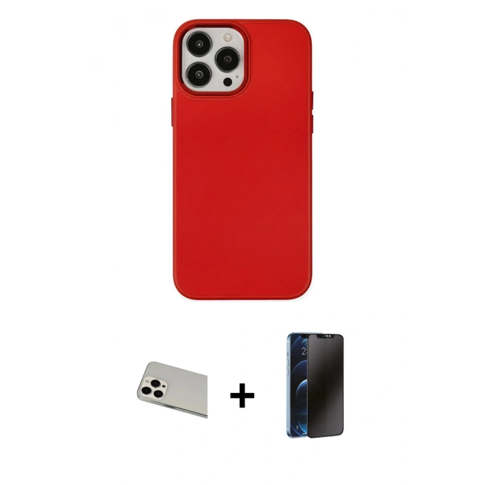 MARSİLYAN™- iPhone 13 Pro Max Kılıf Çekirdek Çizgi - Siyah 3D Antistatik Hayalet Cam Ekran Koruyucu + Rainbow Kamera Lens Koruma Cam - BZ