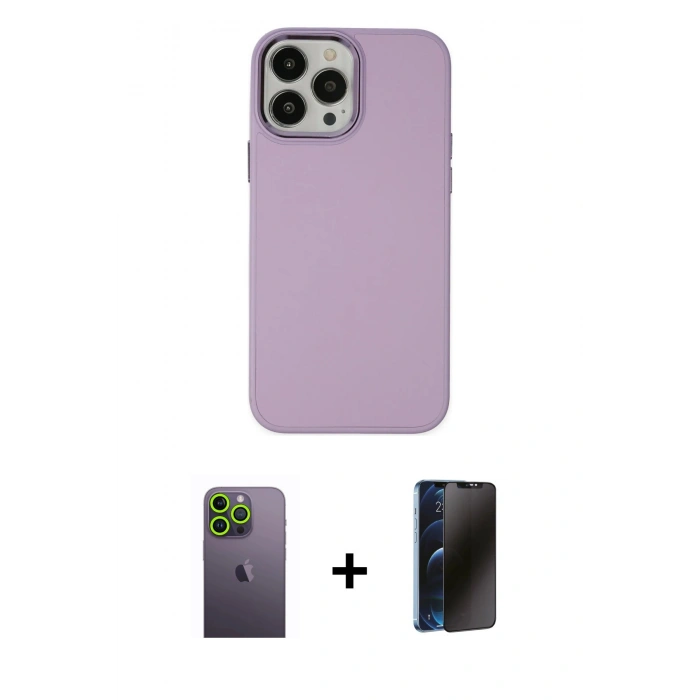 MARSİLYAN™- iPhone 13 Pro Max Kılıf Çekirdek Çizgi - Siyah 3D Antistatik Hayalet Cam Ekran Koruyucu + Neon Fosforlu Kamera Lens - YL