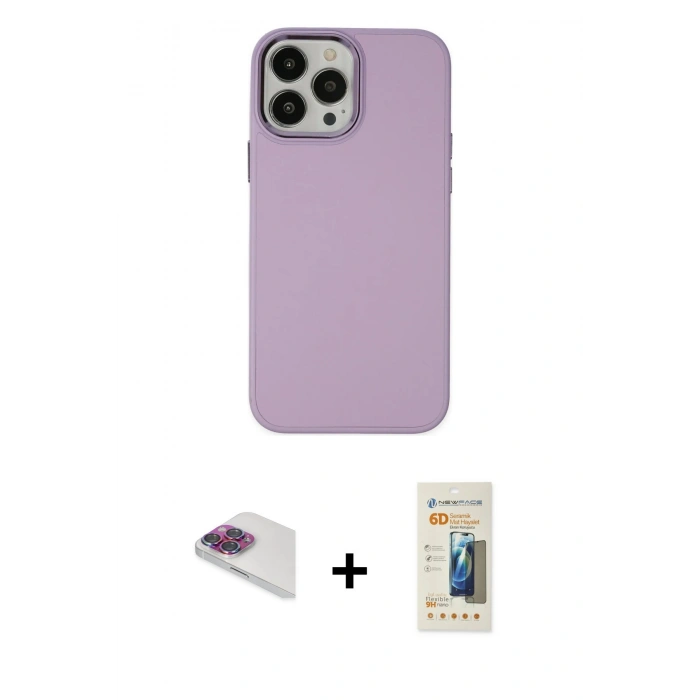 MARSİLYAN™- iPhone 13 Pro Max Kılıf Çekirdek Çizgi - Siyah 6D Mat Seramik Hayalet Nano Ekran Koruyucu + Gökkuşağı Pers Alüminyum Kamera Lens