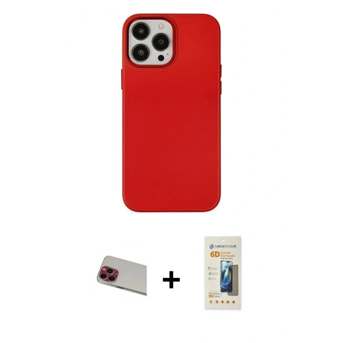 MARSİLYAN™- iPhone 13 Pro Max Kılıf Çekirdek Çizgi - Siyah 6D Mat Seramik Hayalet Nano Ekran Koruyucu + Rainbow Kamera Lens Koruma Cam - KI