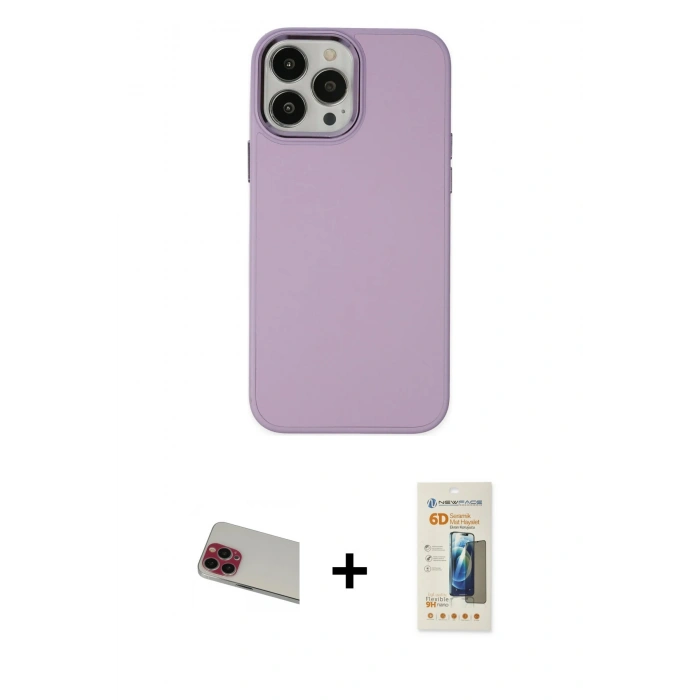 MARSİLYAN™- iPhone 13 Pro Max Kılıf Çekirdek Çizgi - Siyah 6D Mat Seramik Hayalet Nano Ekran Koruyucu + Rainbow Kamera Lens Koruma Cam - KI