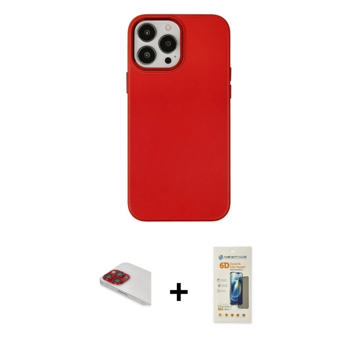 MARSİLYAN™- iPhone 13 Pro Max Kılıf Çekirdek Çizgi - Siyah 6D Mat Seramik Hayalet Nano Ekran Koruyucu + Pers Alüminyum Kamera Lens - KI