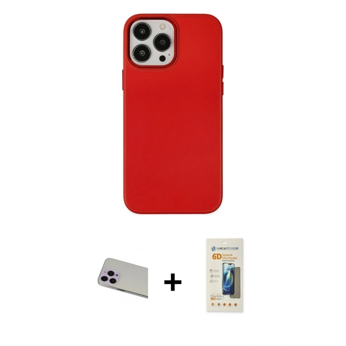 MARSİLYAN™- iPhone 13 Pro Max Kılıf Çekirdek Çizgi - Siyah 6D Mat Seramik Hayalet Nano Ekran Koruyucu + Rainbow Kamera Lens Koruma Cam - MR