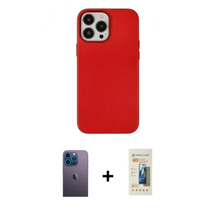 MARSİLYAN™- iPhone 13 Pro Max Kılıf Çekirdek Çizgi - Siyah 6D Mat Seramik Hayalet Nano Ekran Koruyucu + Neon Fosforlu Kamera Lens - MI