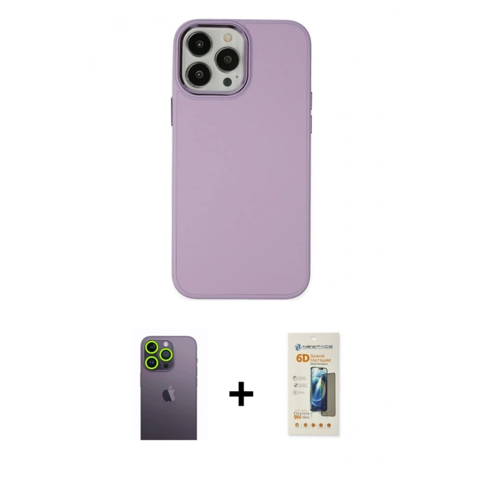 MARSİLYAN™- iPhone 13 Pro Max Kılıf Çekirdek Çizgi - Siyah 6D Mat Seramik Hayalet Nano Ekran Koruyucu + Neon Fosforlu Kamera Lens - YL