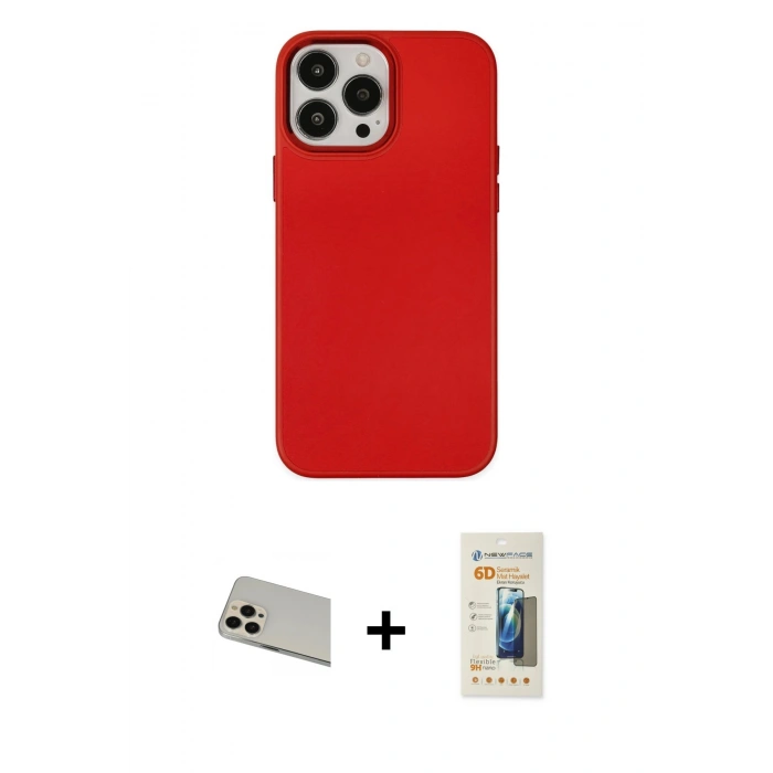 MARSİLYAN™- iPhone 13 Pro Max Kılıf Çekirdek Çizgi - Siyah 6D Mat Seramik Hayalet Nano Ekran Koruyucu + Rainbow Kamera Lens Koruma Cam - REGD
