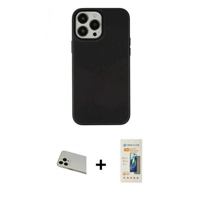 MARSİLYAN™- iPhone 13 Pro Max Kılıf Çekirdek Çizgi - Siyah 6D Mat Seramik Hayalet Nano Ekran Koruyucu + Rainbow Kamera Lens Koruma Cam - REGD