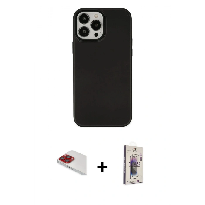 MARSİLYAN™- iPhone 13 Pro Max Kılıf Çekirdek Çizgi - Siyah Bilvis 3D Cam Ekran Koruyucu + Pers Alüminyum Kamera Lens - KI