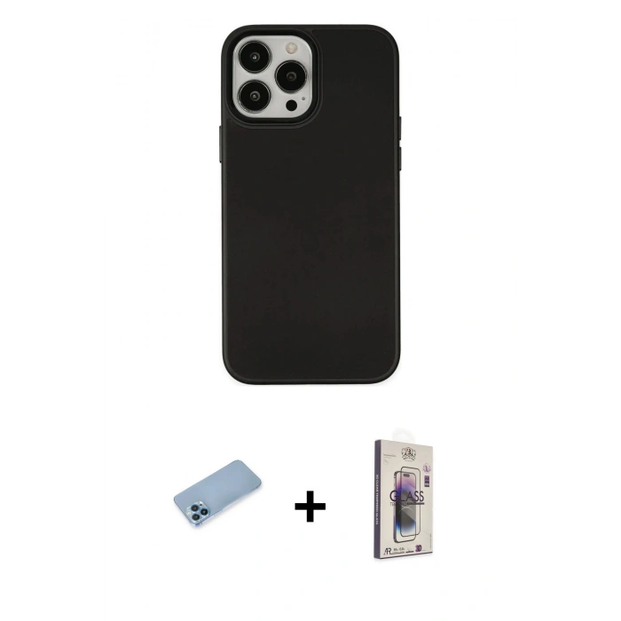 MARSİLYAN™- iPhone 13 Pro Max Kılıf Çekirdek Çizgi - Siyah Bilvis 3D Cam Ekran Koruyucu + Mavi Shine Kamera Lens Koruma Cam