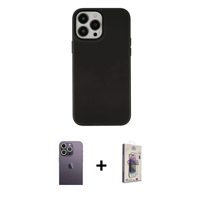 MARSİLYAN™- iPhone 13 Pro Max Kılıf Çekirdek Çizgi - Siyah Bilvis 3D Cam Ekran Koruyucu + Neon Fosforlu Kamera Lens - BZ