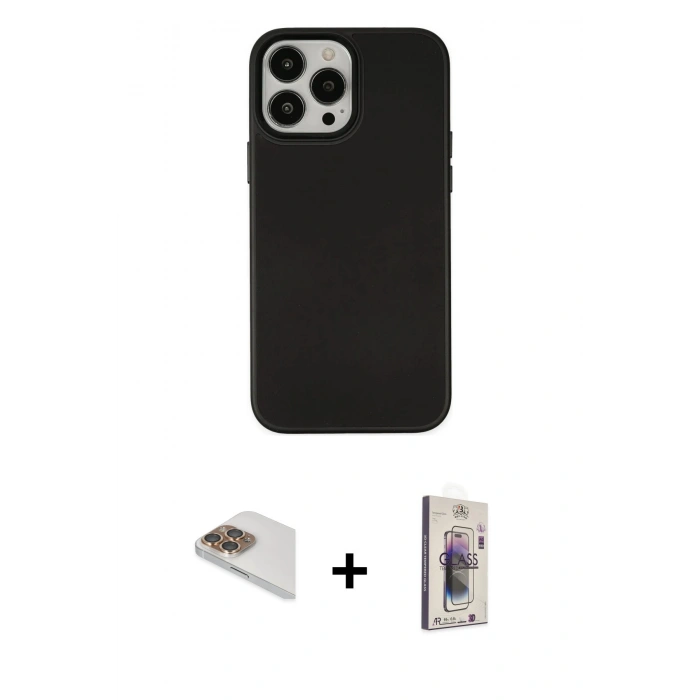 MARSİLYAN™- iPhone 13 Pro Max Kılıf Çekirdek Çizgi - Siyah Bilvis 3D Cam Ekran Koruyucu + Pers Alüminyum Kamera Lens - GD