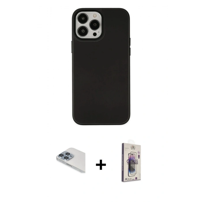 MARSİLYAN™- iPhone 13 Pro Max Kılıf Çekirdek Çizgi - Siyah Bilvis 3D Cam Ekran Koruyucu + Pers Alüminyum Kamera Lens - SABE