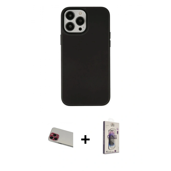 MARSİLYAN™- iPhone 13 Pro Max Kılıf Çekirdek Çizgi - Siyah Bilvis 3D Cam Ekran Koruyucu + Rainbow Kamera Lens Koruma Cam - KI