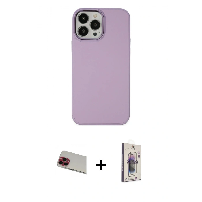 MARSİLYAN™- iPhone 13 Pro Max Kılıf Çekirdek Çizgi - Siyah Bilvis 3D Cam Ekran Koruyucu + Rainbow Kamera Lens Koruma Cam - KI