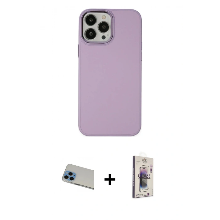 MARSİLYAN™- iPhone 13 Pro Max Kılıf Çekirdek Çizgi - Siyah Bilvis 3D Cam Ekran Koruyucu + Rainbow Kamera Lens Koruma Cam - MI