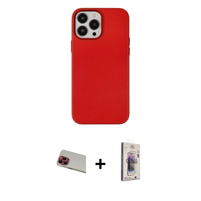 MARSİLYAN™- iPhone 13 Pro Max Kılıf Çekirdek Çizgi - Siyah Bilvis 3D Cam Ekran Koruyucu + Rainbow Kamera Lens Koruma Cam - KI