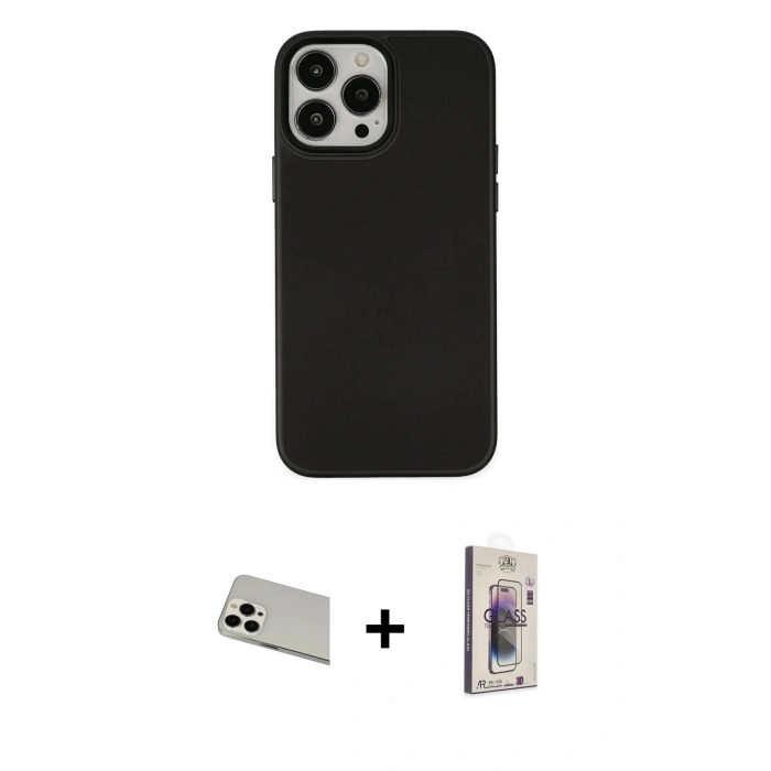 MARSİLYAN™- iPhone 13 Pro Max Kılıf Çekirdek Çizgi - Siyah Bilvis 3D Cam Ekran Koruyucu + Rainbow Kamera Lens Koruma Cam - BZ