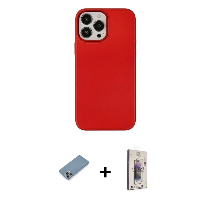 MARSİLYAN™- iPhone 13 Pro Max Kılıf Çekirdek Çizgi - Siyah Bilvis 3D Cam Ekran Koruyucu + Shine Kamera Lens Koruma Cam - GI