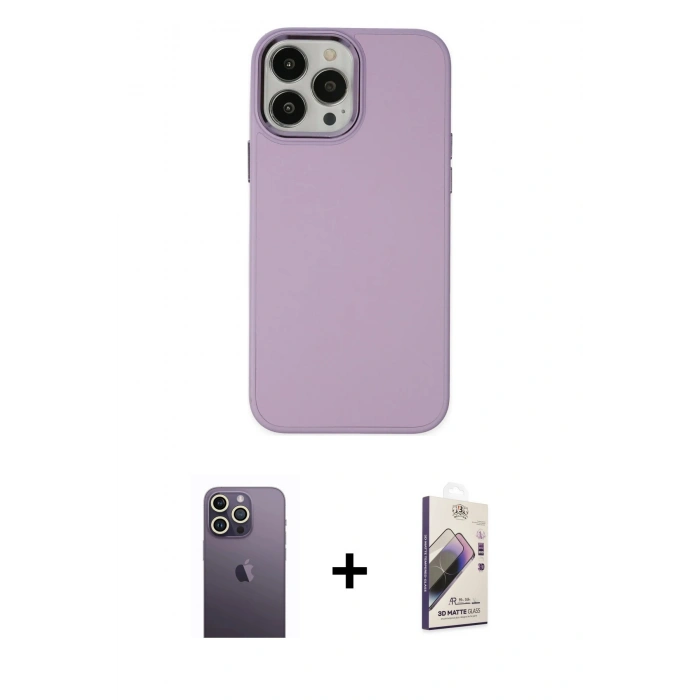MARSİLYAN™- iPhone 13 Pro Max Kılıf Çekirdek Çizgi - Siyah Bilvis 3D Mat Cam Ekran Koruyucu + Neon Fosforlu Kamera Lens - BZ