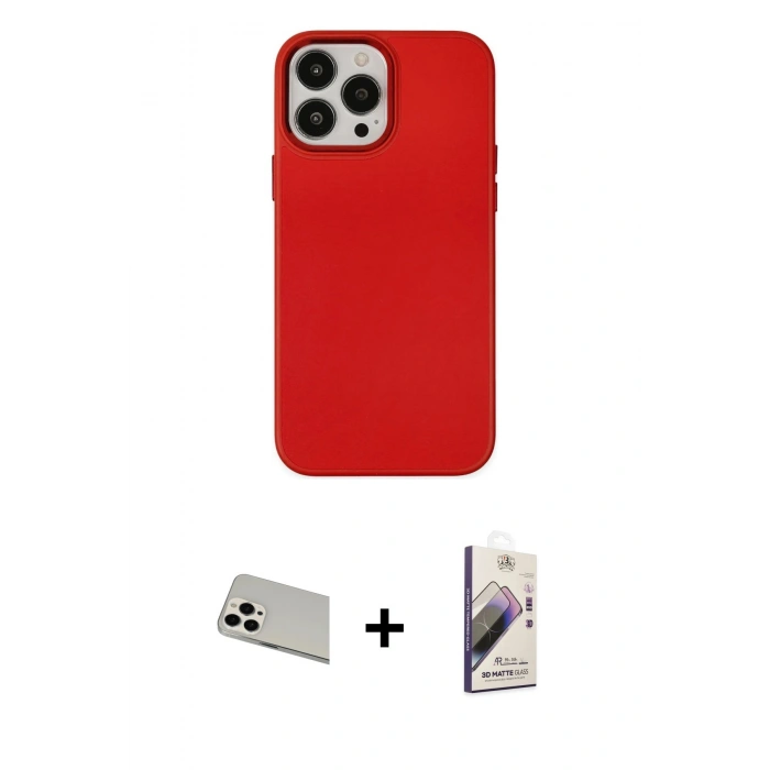 MARSİLYAN™- iPhone 13 Pro Max Kılıf Çekirdek Çizgi - Siyah Bilvis 3D Mat Cam Ekran Koruyucu + Rainbow Kamera Lens Koruma Cam - BZ