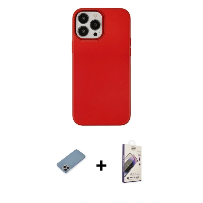 MARSİLYAN™- iPhone 13 Pro Max Kılıf Çekirdek Çizgi - Siyah Bilvis 3D Mat Cam Ekran Koruyucu + Shine Kamera Lens Koruma Cam - GI