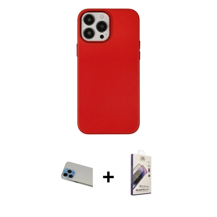 MARSİLYAN™- iPhone 13 Pro Max Kılıf Çekirdek Çizgi - Siyah Bilvis 3D Mat Cam Ekran Koruyucu + Rainbow Kamera Lens Koruma Cam - MI