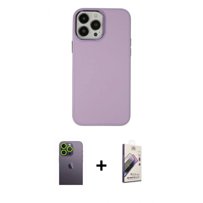 MARSİLYAN™- iPhone 13 Pro Max Kılıf Çekirdek Çizgi - Siyah Bilvis 3D Mat Cam Ekran Koruyucu + Neon Fosforlu Kamera Lens - YL